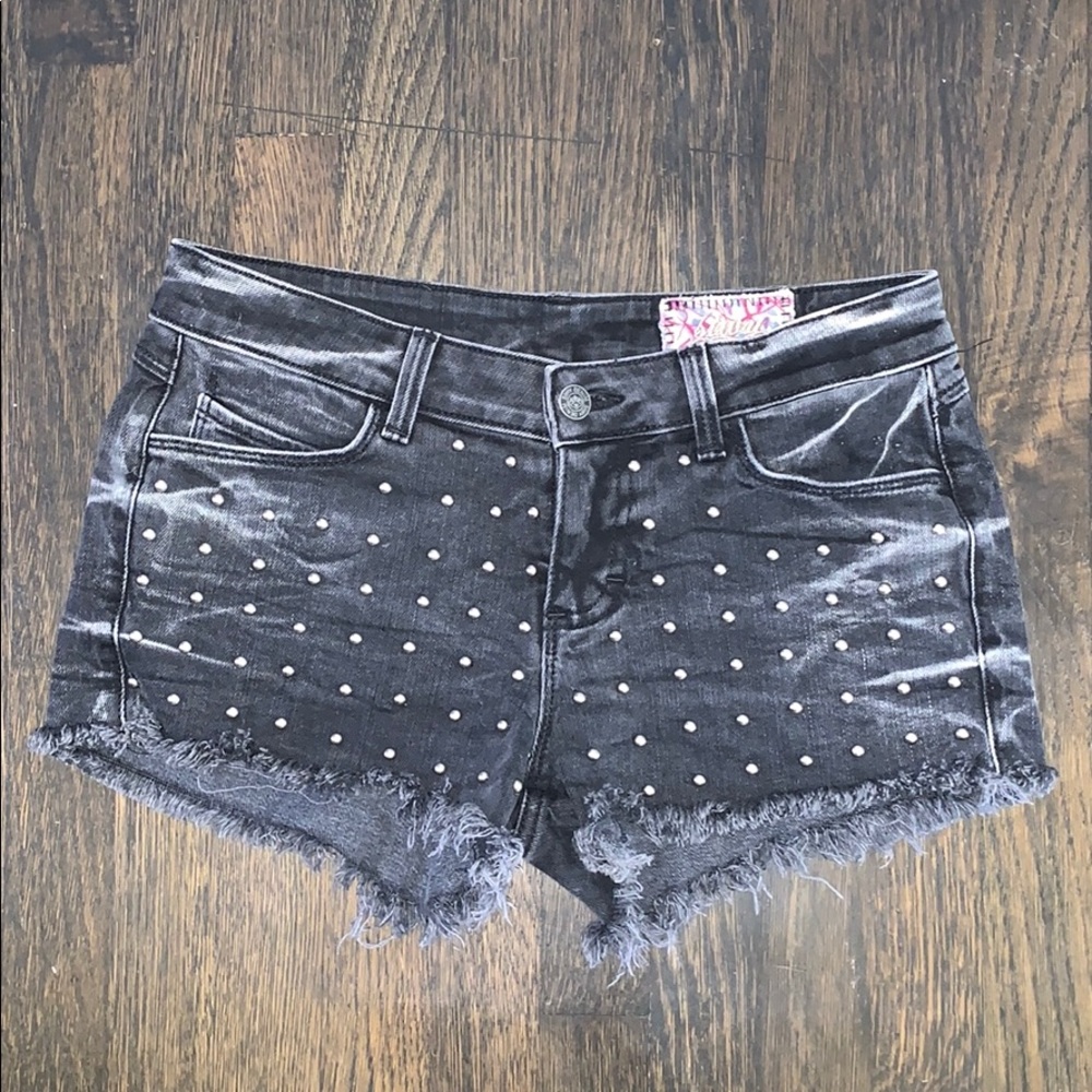 SIWY BLACK DENIM SHORTS WITH SILVER STUDS SIZE 25